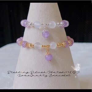 Sterling Silver Plated/ 14K GP
 Rose Quartz & Selenite Bracelet
